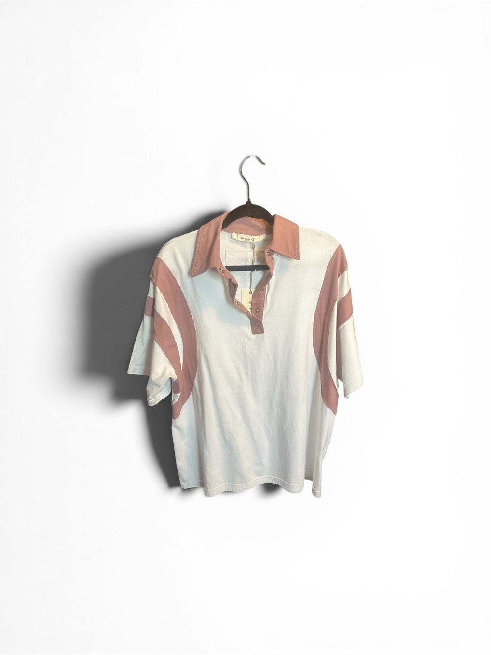 Blue Velvet Lg Button-Down Polo Shirt in Cream and Dusty Rose